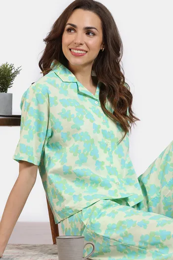 Buy Zivame Aquarelle Woven Loungewear Pyjama Set - Lime Cream